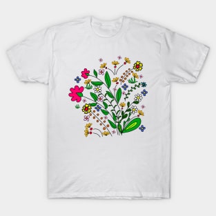 colourful flower meadow blooming flower tendril floral pattern T-Shirt